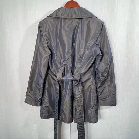 Weatherproof Gray Iridescent Trench Belted Raincoat Jacket Size M - Picture 9 of 13